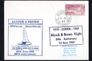 1969 Ireland Cover celebrating 50th Anniversary of Alcock &amp; Brown Flight Clifden trying 6p airmail stamp with Clochan, Co Na Gailimhe (Clifden Co Galway) steele cancel