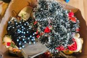 Box of Lovely Christmas Decorations and Santa Globe Lantern