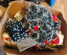 Box of Lovely Christmas Decorations and Santa Globe Lantern