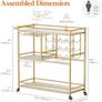Drink Trolley, Bar Cart with Lockable Wheels, 12 Wine Rack and 3 Rows Glass Holders Gold Image 2