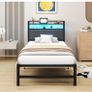 3ft Single Size Bed Frame with LED Lights Storage Upholstered Headboard and Charging Station, Heavy Duty Metal Platform Single Bed Frame, No Box Spring Needed, Noise Free, Easy Assembly Image 4