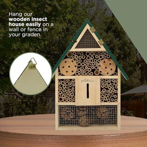 Eco-Friendly Bee House | Bug Hotel for Bees, Butterfly, Insect | Kid Friendly Weather Resistant Hanging Bee Hotel Bamboo Nesting Habitat | Bug House Garden Decor & Nature Gifts for Kids