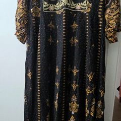 Black Flared Dress Beautiful Golden Work nd Print