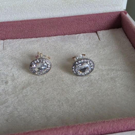 Pandora Silver and white crystal earrings very good condition