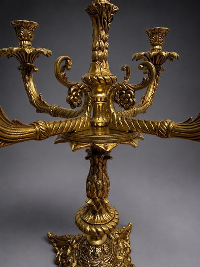 Exquisite Antique 5 Branch French Brass Candelabra