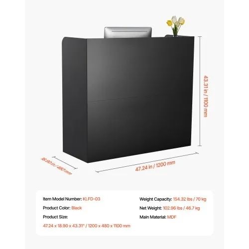 Reception Desk, 47.24 x 18.9 x 39.37 in Rectangular Front Counter Table, Office Reception Counter with Lockable Drawer and Storage Cabinet