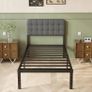 Single Bed Frame with Upholstered Headboard, 36 cm High, Heavy Image 10