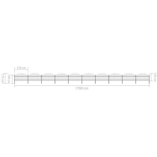 Garden Fence with Spear Top Steel (1-1.25)x17 m Black