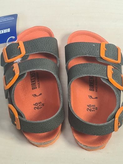 Birkenstock Milano Kids Sandals Desert Soil Green And Orange Size Uk 8.5 Eu 26 Brand New Boxed