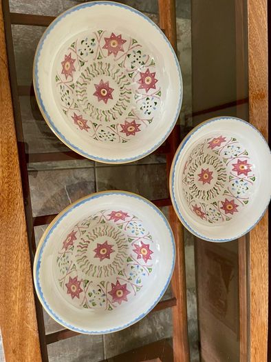 Three Discontinued Nicholas Mosse Kelloggs Hand Painted Breakfast Bowls
