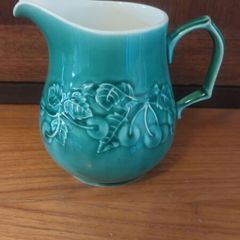 Lovely Vintage Retro Extremely Rare 70's Jade Green Milk Jug Made by Celtic Kilrush in the Fabulous and Rare Irish Earl Pattern featuring a Cherry and Foliage Motif