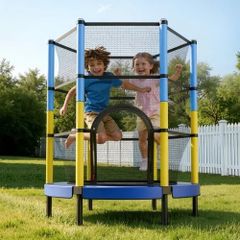142cm Trampoline for Kids, Toddler Mini Trampoline, 60 kg Capacity Indoor Outdoor Play Toys with Enclosure Net, Easy to Assemble, Christmas Toys Birthday Gifts for Girls Boys