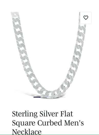 Sterling Silver Flat Square Curbed Men's Necklace