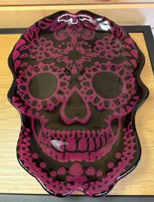 Akcam Turkish Glass Sugar Skull Serving Platter - Day of the Dead / Halloween