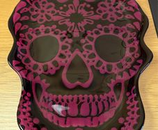 Akcam Turkish Glass Sugar Skull Serving Platter - Day of the Dead / Halloween