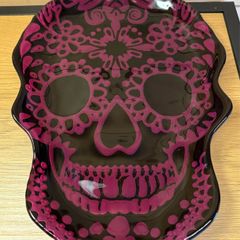 Akcam Turkish Glass Sugar Skull Serving Platter - Day of the Dead / Halloween