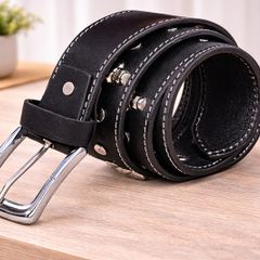 Unisex Black Skull Studded Leather Belt Punk Gothic Rock Leather Belt with Metal Skull & Rivets