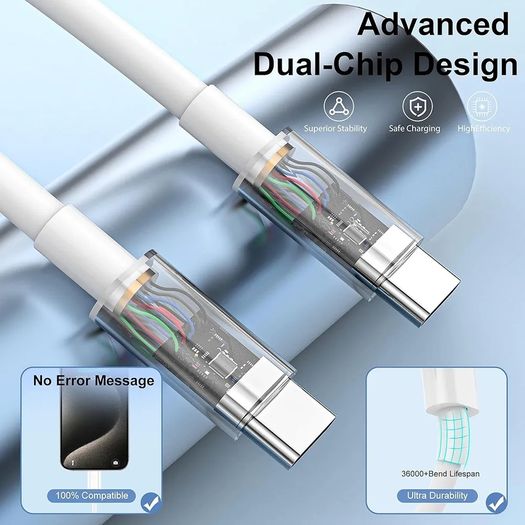 USB C to USB C Charger Cable for iPhone 15/16 Fast Charging, 1M 60W Type C Charging Fast Charging Cable for iPhone16/16 Pro/15/15 Plus/15 Pro/15 Pro Max, iPad Pro/Air/Mini,Mac (White, 2M)