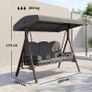 3 Seat Garden Swing Chair Steel Swing Bench w/ Cushions Cup Trays Image 3