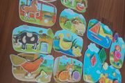 Die-cut animal and scene matching cards for toddlers