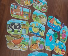 Die-cut animal and scene matching cards for toddlers