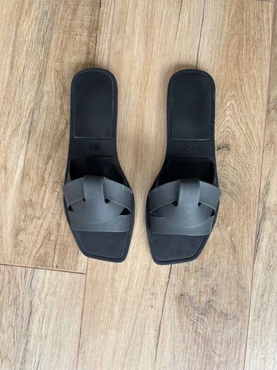 Zara black rubberised black flats