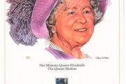 1980 Great Britain Limited Edition Lithographed Print measuring 333mm X 257mm showing Her Majesty Queen Elizabeth, The Queen Mother Commemorative stamp with First Day of Issue Cancel