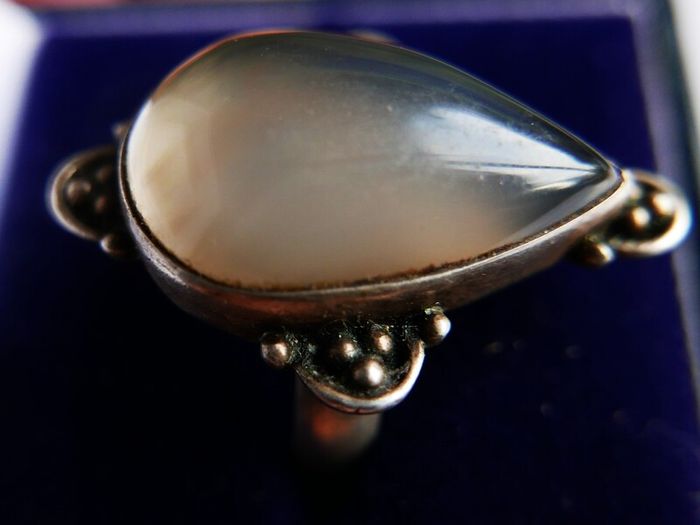 Vintage Agate Gemstone 925 Sterling Silver Jewelry Ring Size P - 7,3g