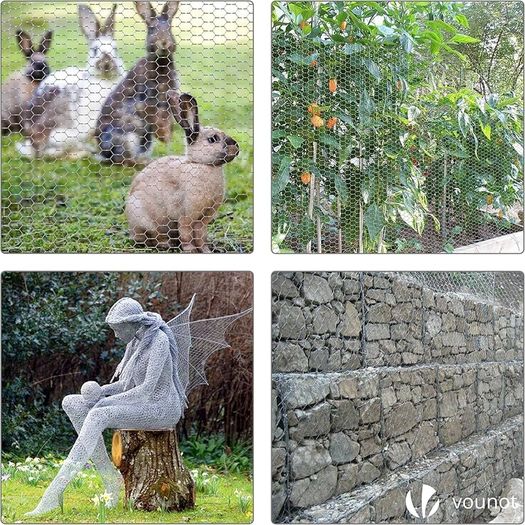 Chicken Wire Mesh Roll, Galvanized Hexagonal Wire Mesh Fencing, Wire Poultry Netting, 1m x 50m, Hole Size: 25mm, Silver