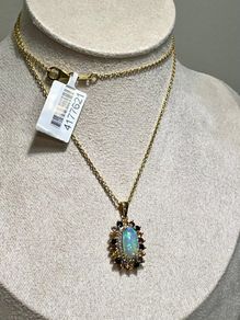 Sterling silver 925 chain with pendant, opal, sapphires and Zircons.