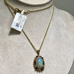 Sterling silver 925 chain with pendant, opal, sapphires and Zircons.