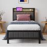Single Bed Frames with Storage Headboard and Charging Station/LED Lights Image 10
