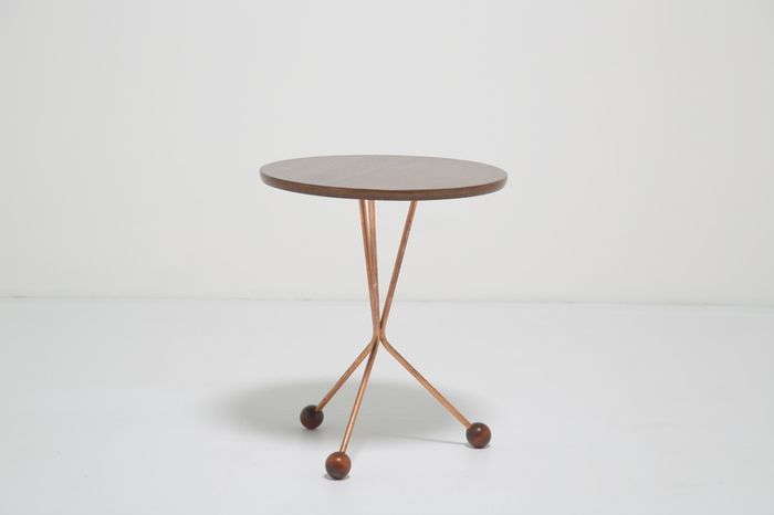 Vintage Tripod Side Teak and Copper Table by Albert Larsson for Alberts Tibro, 1950s