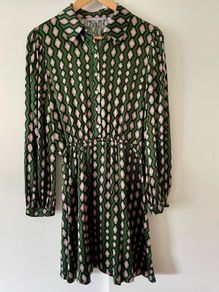 Oliver Bonas Green Geometric Satin Mini Shirt Dress