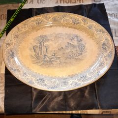 Large Rare Antique Blue Staffordshire Platter Rhine Scene 19th Century