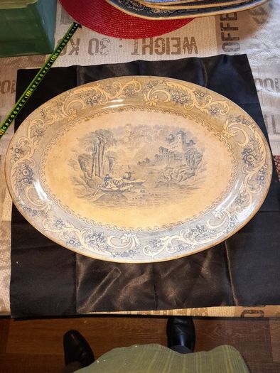 Large Rare Antique Blue Staffordshire Platter Rhine Scene 19th Century