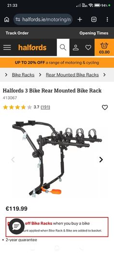 Halfords Rear-Mounted 3 Bike Rack
