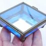 Vintage blue and clear etched flowers Brass trinket box , glass jewelry box Image 8