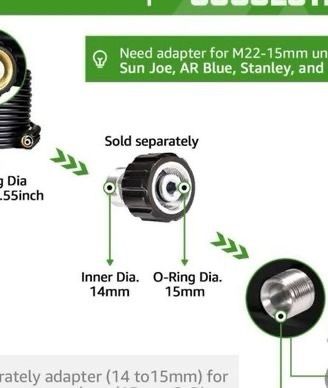 FREE SHIPPING 8M Pressure Washer Hose 1/4", 220 Bar/3200 PSI Kink Resistant High Power Washer Hose Replacement with M22 14mm Female Thread