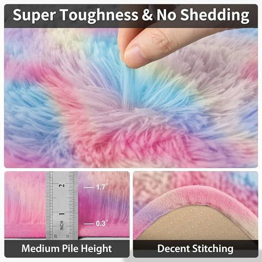 Round Rugs Living Room 120x120 cm  Fluffy Shaggy Rainbow Area Rugs for Bedroom, Lounge Modern Super Soft Non Slip Rug Washable Floor Carpets Bedside Rug for Kid Room