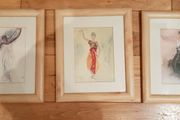 Set of 3 Pine Picture Frames with Prints of Dancers