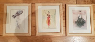 Set of 3 Pine Picture Frames with Prints of Dancers