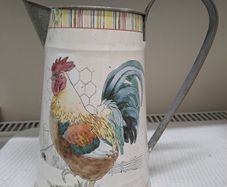 Rustic Enamel Jug with Rooster Design