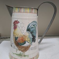 Rustic Enamel Jug with Rooster Design