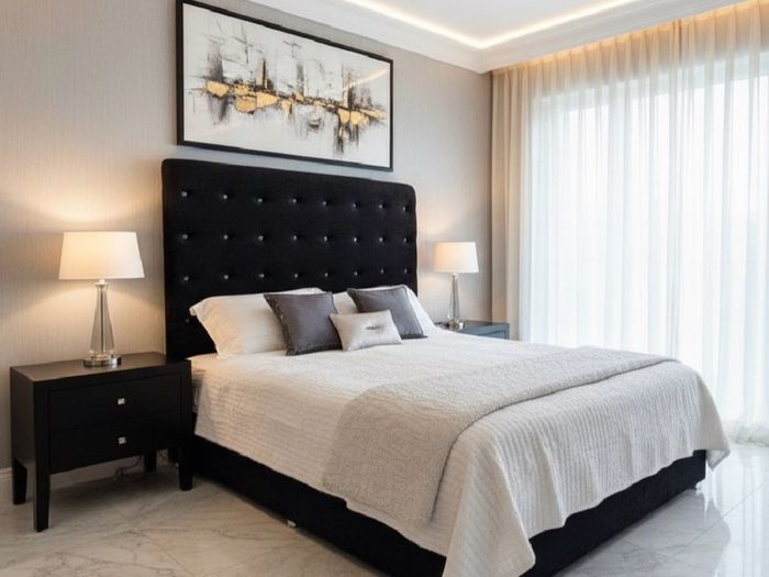 King size bed  tall headboard base  and mattress