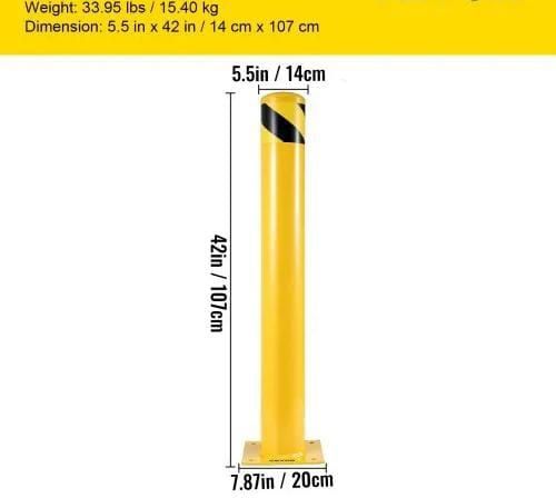 Safety Bollard, 42 Inch Height Bollard Post, 5.5 Inch Diameter Steel Pipe Safety Bollard Post, Yellow Steel Bollard, Steel Safety Bollard with 8 Anchor Bolts,