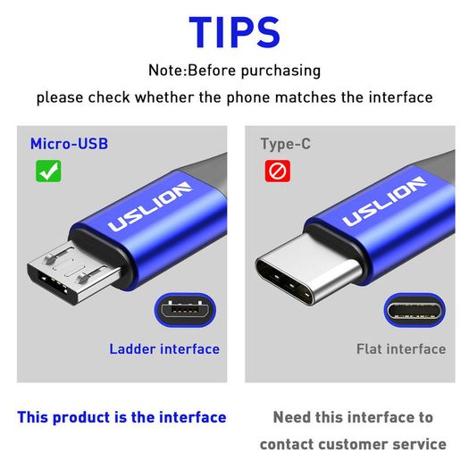 USLION Micro USB Fast Charging QC 3.0-2.0 2A (3M) & Data Sync Nylon Braided Cable (Brand New/Warranty)