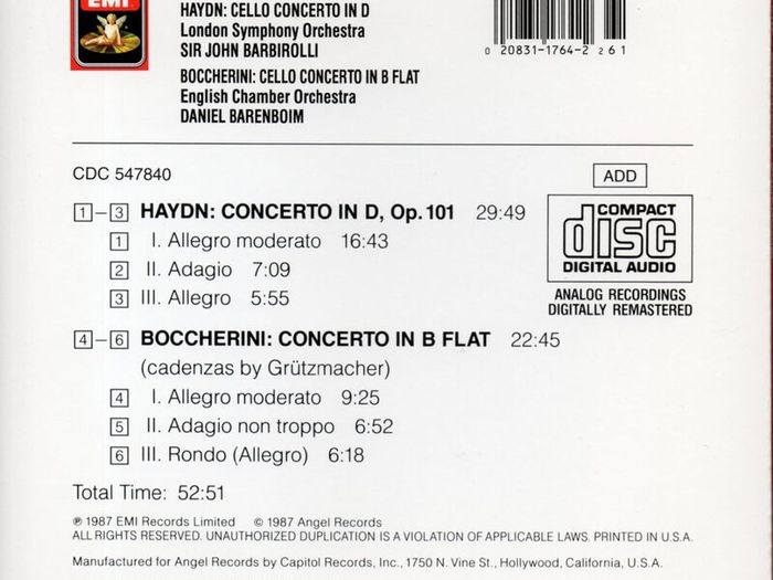 Free Postage! Haydn: Cello Concerto in D and Boccherini: Cello Concerto in B Flat. CD.