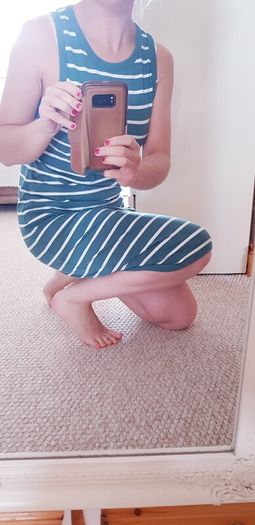 Green and White Striped Dress - Size 8-10