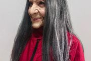Halloween old woman latex mask with hair.